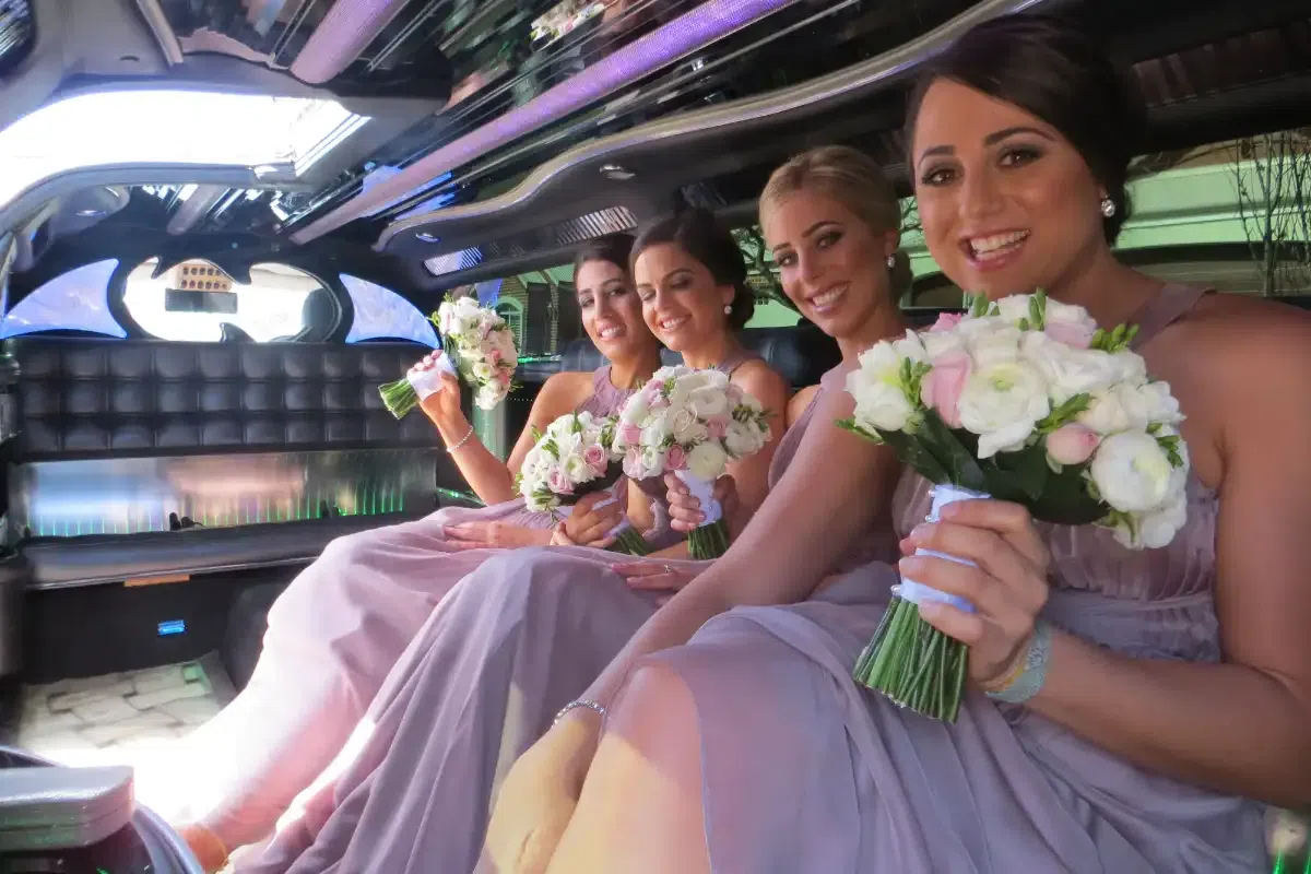 A limo ride with amenities and entertainment