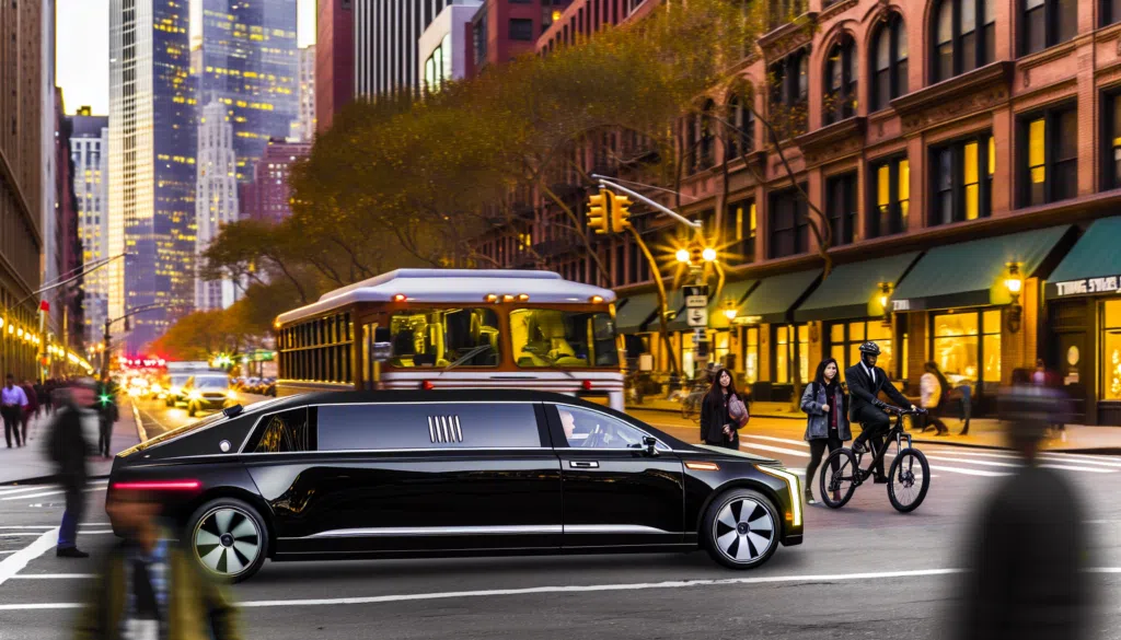 A Tesla Limousine in a busy city street